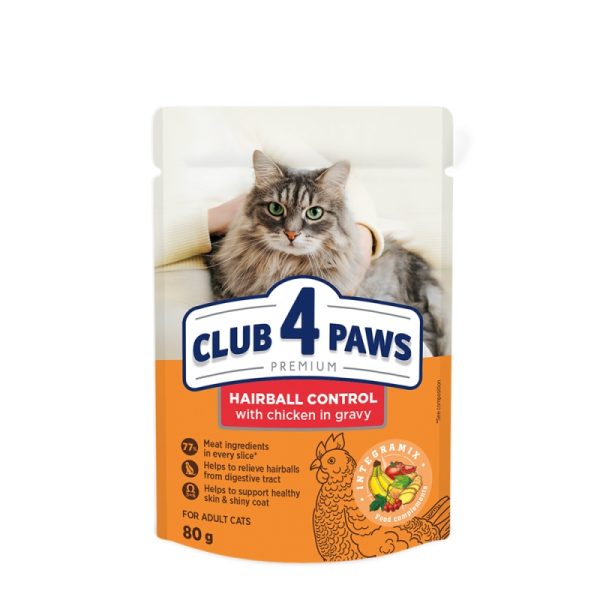 CLUB4PAWS Hairball Control 80gr Κοτόπουλο σε σάλτσα