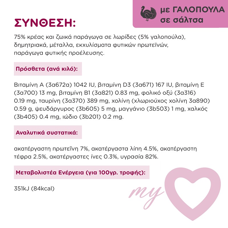 MY LOVE Multipack 4x85gr 2x Κοτόπουλο σε σάλτσα - 2x Γαλοπούλα σε σάλτσα