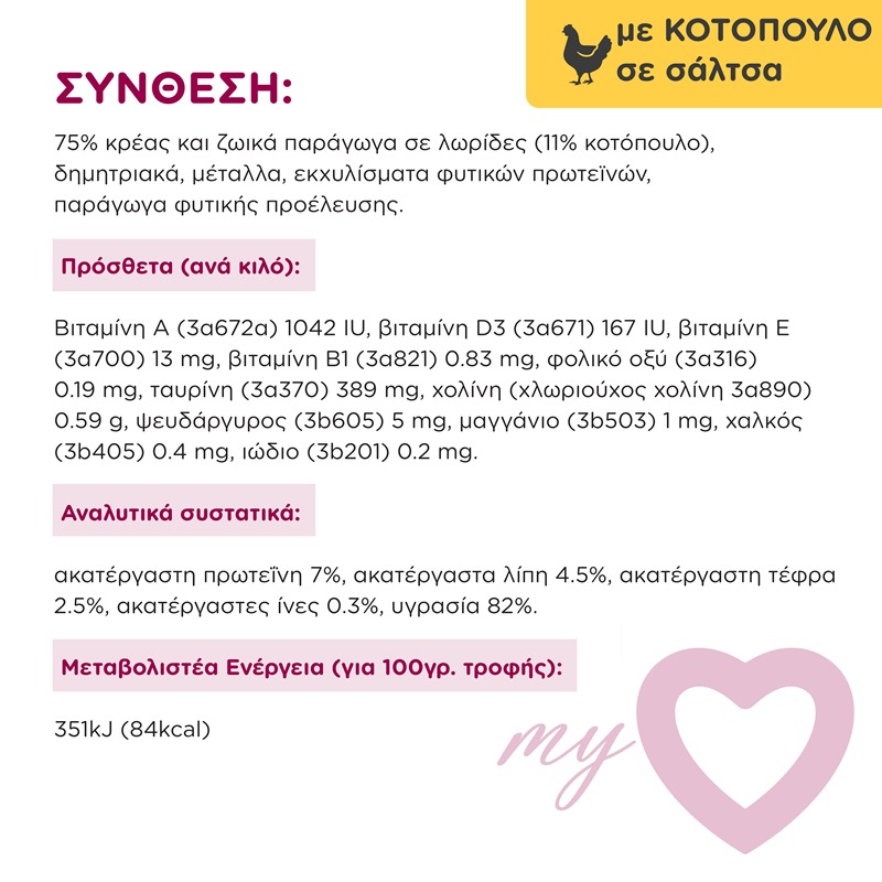 MY LOVE Multipack 4x85gr 2x Κοτόπουλο σε σάλτσα - 2x Βοδινό σε σάλτσα