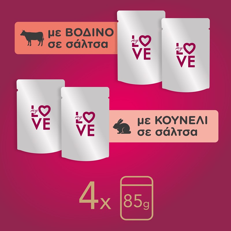 MY LOVE Multipack 4x85gr 2x Κουνέλι σε σάλτσα - 2x Βοδινό σε σάλτσα