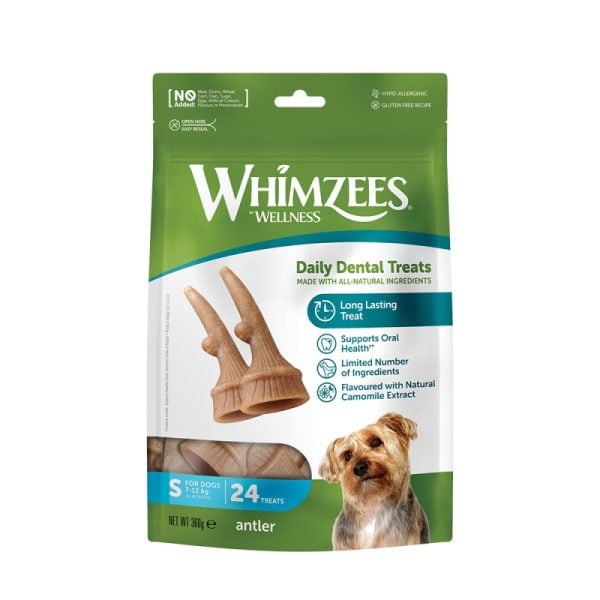 WVANSM Τα WHIMZEES® Antlers, είναι η νέα, συναρπαστική απόλαυση για σκύλους. Φτιαγμένα με περιορισμένα, εξ΄ ολοκλήρου φυσικά συστατικά, με πρόσθετο εκχύλισμα χαμομηλιού.